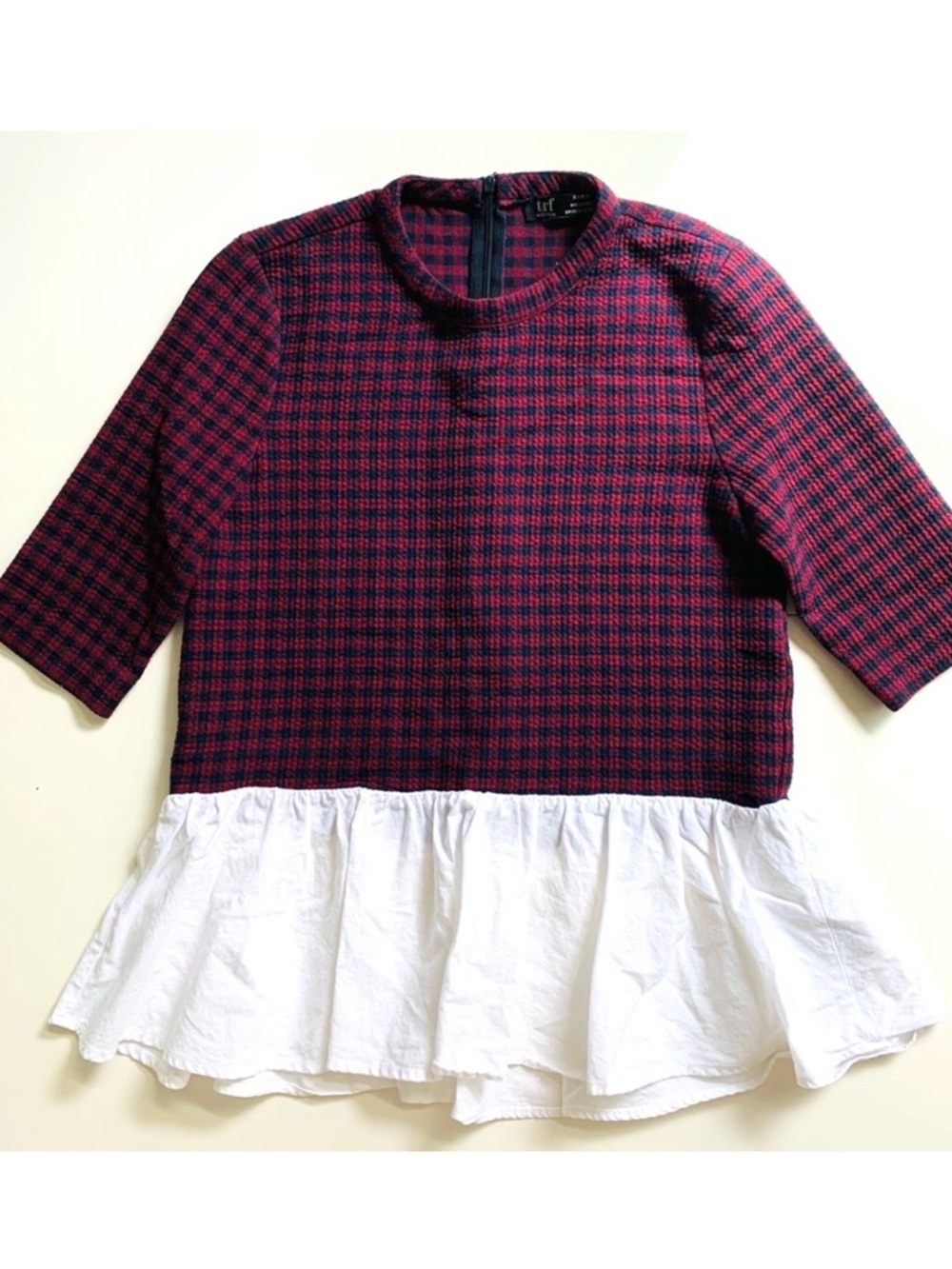 Zara plaid ruffle hem top (size XS)